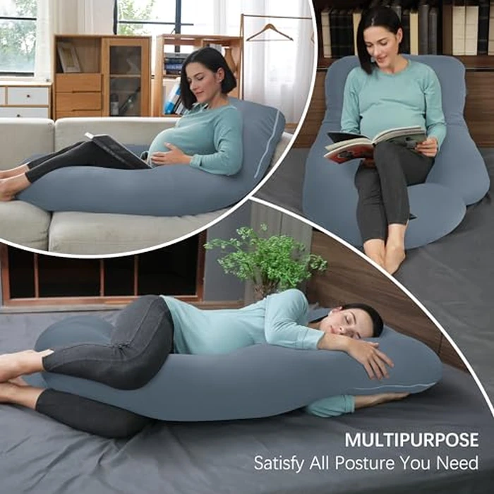 MOON PARK Pregnancy Pillows for Sleeping - U Shaped Full Body Maternity Pillow with Removable Cover - Support for Back, Legs, Belly, Hips - 57 Inch - Grey - Cooling Cover by MOON PARK - Image 6