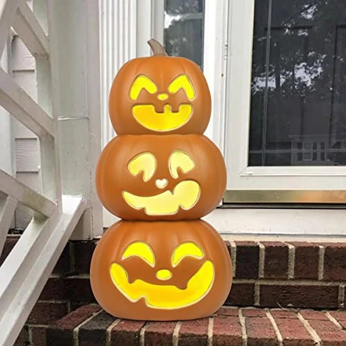 17" Halloween Pumpkin Lantern - Light Up Pumpkins with Unique 3 Tiers Design - Lightened Large Pumpkin with Waterproof ETL Certified Cord Plug and 2 Safety Fuse - 17 Inch by DUNCHATY - Used - Very Good condition - US$22.76