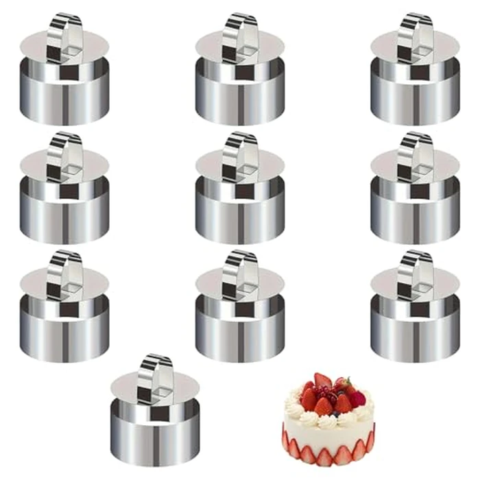 Voittozege 10Pcs Stainless Steel Cake Rings Set, Small Round Cake Mold Rings with Pusher, 3.15in Diameter Round Cake Mousse Mold for Home and Kitchenware, Food Pastry Biscuit Making by Voittozege - Used - Like New condition - CA$18.23