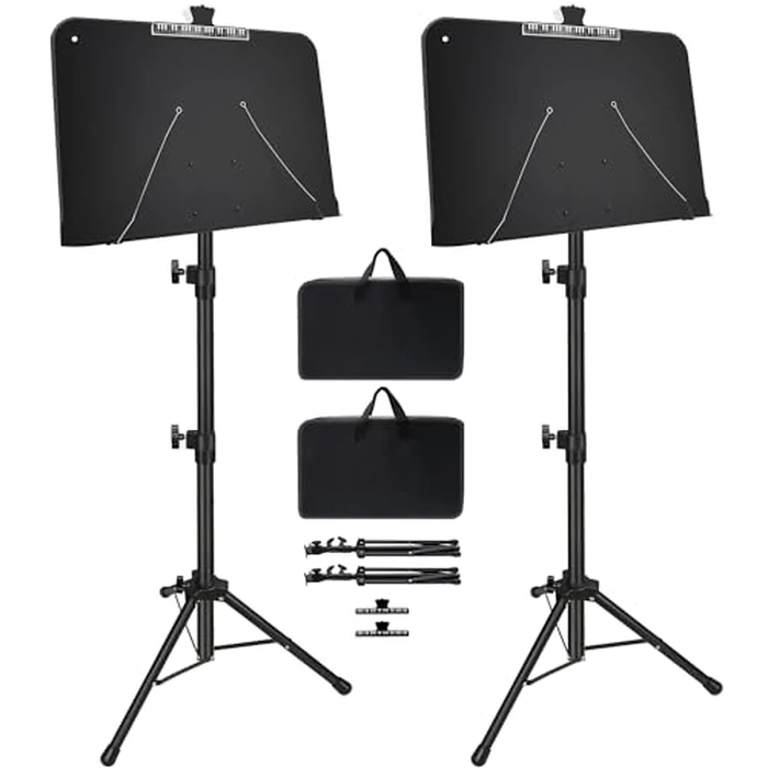 Mdvora Sheet Music Stand, 2 Pack Adjustable Music Stand for Sheet Music, Music Sheet Stand Portable Folding with Carry bag Clip Holder for Guitar, Ukulele, Violin Players(Standard Version, 2 Pack) by Mdvora - Used - Very Good condition