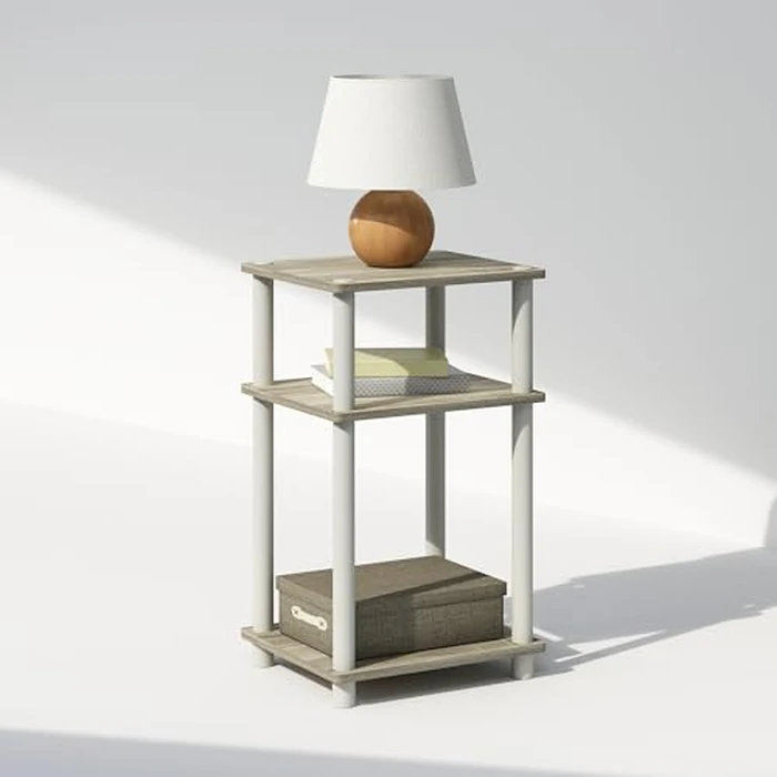 Furinno Just 3-Tier Turn-N-Tube Open Storage Nightstand, 1-Pack, Plastic Poles, Sonoma Oak/White by Furinno - Image 2