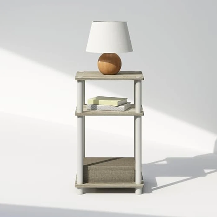 Furinno Just 3-Tier Turn-N-Tube Open Storage Nightstand, 1-Pack, Plastic Poles, Sonoma Oak/White by Furinno - Image 4