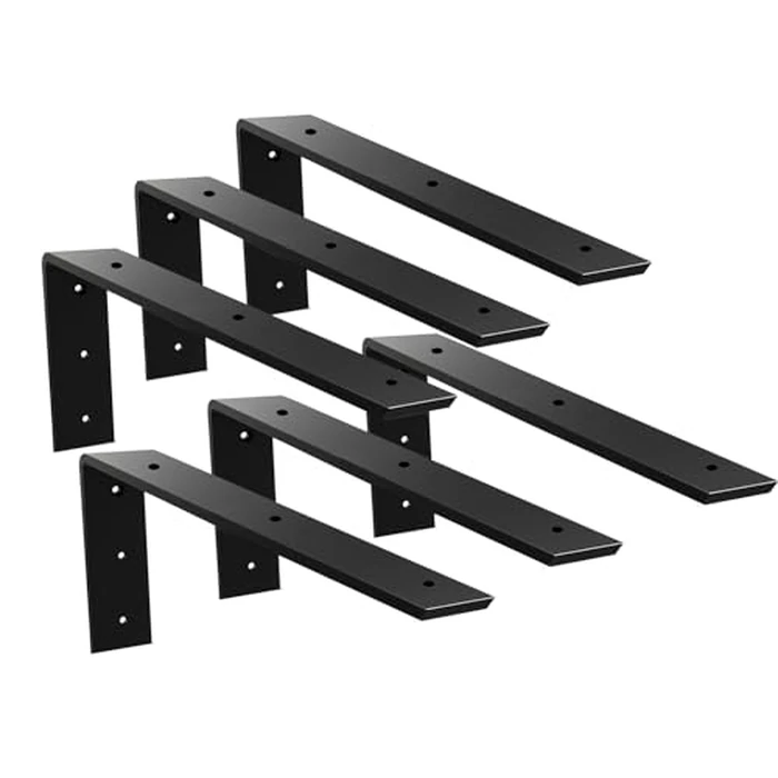 WINKER Countertop Support Bracket 6 Pack Heavy Duty 3/8" Thick Hidden L Shelf Bracket 20" x 8" x 2.5" Metal Corbels for Quartz/Granite/Wood/Concrete/Laminate Countertops, Black (6 Hole) by WINKER - Image 1