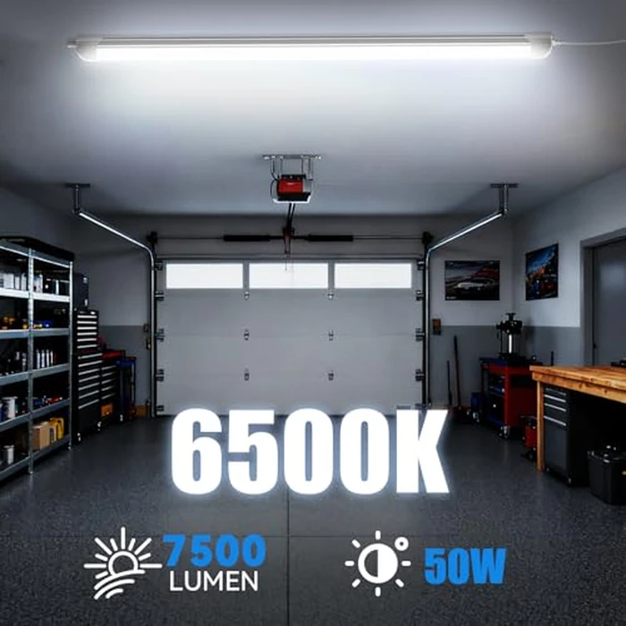 CNSUNWAY Led Shop Lights, 4FT LED Light 50W 7500LM 6500K Daylight White, D Shape Garage Light, Linkable Clear Cover T8 Integrated for Garage Workshop Workbench, ETL Listed(6-Pack) by CNSUNWAY LIGHTING - Image 3