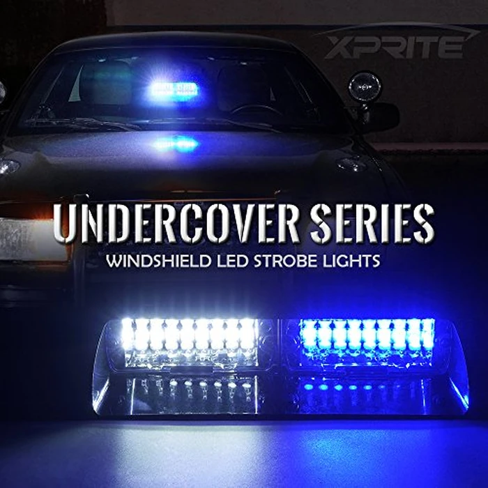 Xprite White and Blue 16 LED High Intensity LED Law Enforcement Emergency Hazard Warning Strobe Lights for Interior Roof/Dash/Windshield with Suction Cups by Xprite - Image 2