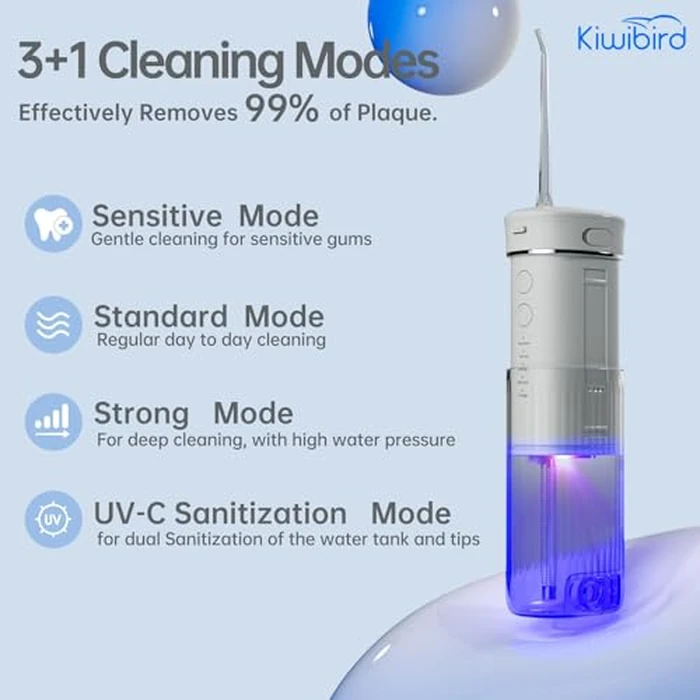KIWIBIRD Mini Water Flosser for Travel, Ultra-Portable Cordless Oral Irrigator with UVC Light, IPX8 Waterproof 3 Modes, 230mL Teeth Cleaner for Tonsil Stones & Braces Care - Home & Travel (Green) by KIWIBIRD - Image 4