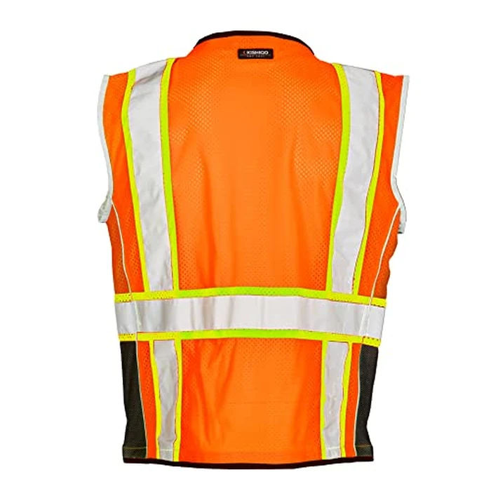Kishigo Premium Black Series Heavy Duty Reflective Safety Vest 1514, ANSI Type R/Class 2 Compliant, 6 Pockets - Pencil and Radio Pockets, Reflective Silver Lining and Black Trim (Orange, M) by Kishigo - Image 3