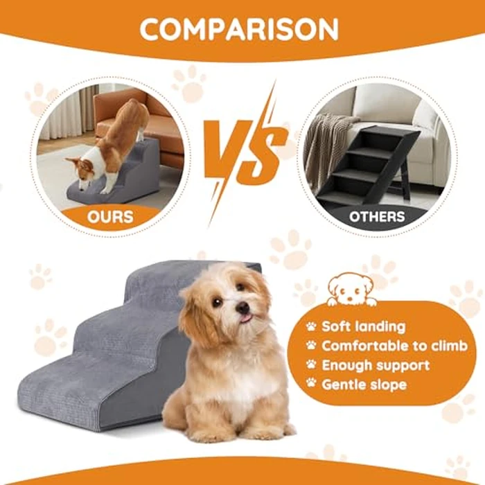 Dog Stairs for Small Dogs, 4-Step Dog Ramp for Bed 19.7" H, Dogs Steps for Bed, Couch, Pet Stairs with Non-Slip Bottom Design, Cat Scratching, High Density Foam Portable Pet Steps, Indoor, Grey by Ahpmeoa - Image 4