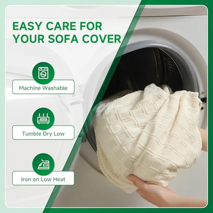 OHSIO Couch Cover, Stretch Sofa Cover, Soft Seat Cushion Covers Washable, Sectional L Shape Sofa Slipcover, Wear Stain Resistant Pet Friendly Furniture Protector for Home(1 Back Cover, Ivory) by OHSIO - Image 6