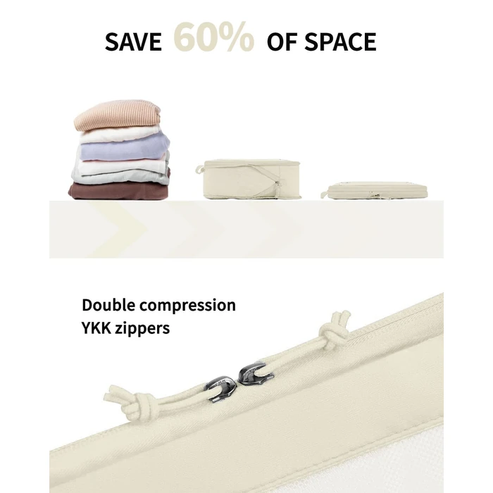 ECOHUB 5 Set Compression Packing Cubes for Suitcases Organiser Bags Set Travel Essentials with Shoe Bag for Traveling Tear-resistant Travel Accessories with ID Tag Expandable Packing Bags(Beige) by ECOHUB - Image 3