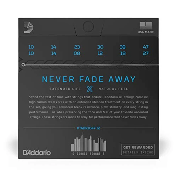 D'Addario Guitar Strings - XT 80/20 Bronze Coated Acoustic Guitar Strings - XTABR1047-12 - Extended String Life with Natural Tone & Feel - For 12 String Guitars - 10-47 Light 12-String by D'Addario - Image 2