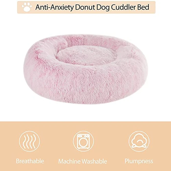 WNPETHOME Calming Dog Bed Cat Bed Donut, Faux Fur Pet Bed Self-Warming Donut Cuddler, Comfortable Round Plush Dog Beds (20 x 20 x 8 Inch, Light Pink) by WNPETHOME - Image 3