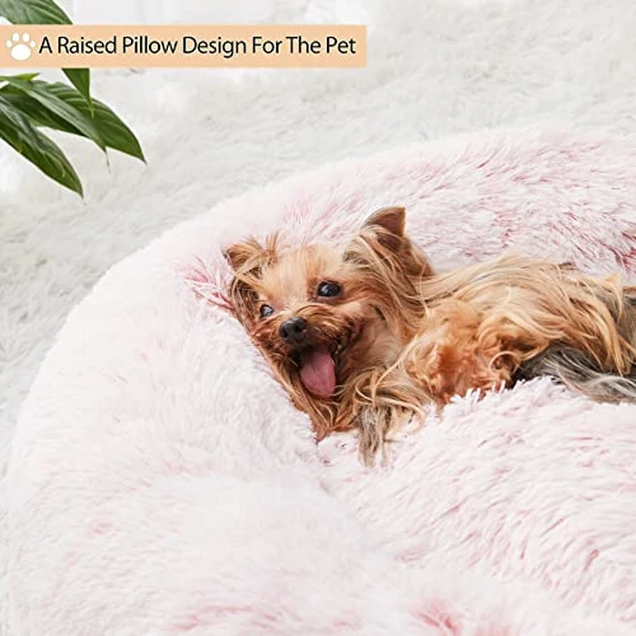 WNPETHOME Calming Dog Bed Cat Bed Donut, Faux Fur Pet Bed Self-Warming Donut Cuddler, Comfortable Round Plush Dog Beds (20 x 20 x 8 Inch, Light Pink) by WNPETHOME - Image 4