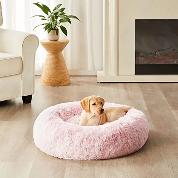 WNPETHOME Calming Dog Bed Cat Bed Donut, Faux Fur Pet Bed Self-Warming Donut Cuddler, Comfortable Round Plush Dog Beds (20 x 20 x 8 Inch, Light Pink) by WNPETHOME - Image 6