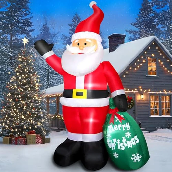 7 FT Christmas Inflatable Santa Claus with Green Gift Bag, Blow up Santa Claus Built-in LED Lights, Xmas Inflatable Indoor Outdoor Decoration for Yard Patio Garden Lawn Vacation Holiday Party Home by Thanger - Image 1