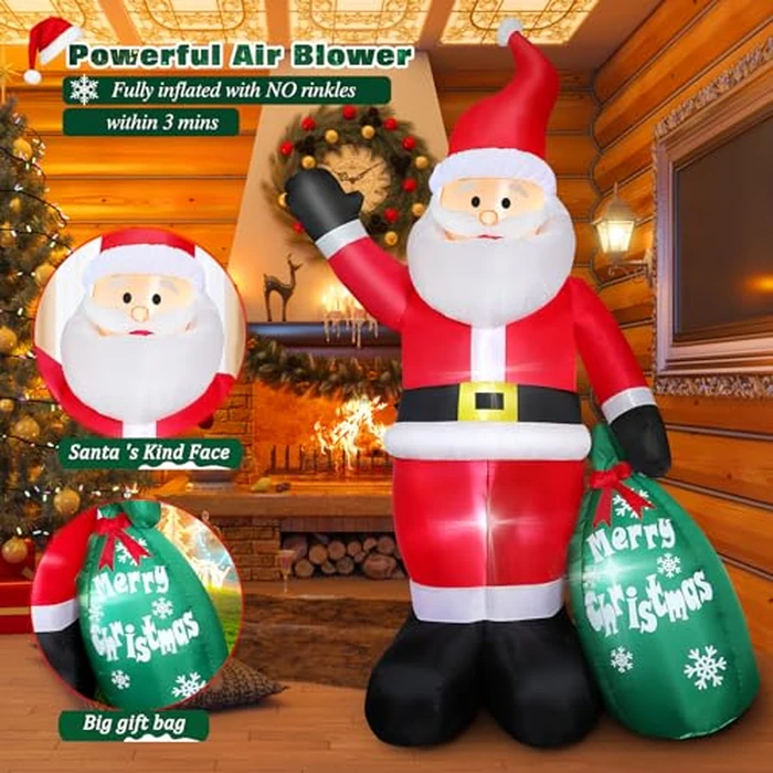 7 FT Christmas Inflatable Santa Claus with Green Gift Bag, Blow up Santa Claus Built-in LED Lights, Xmas Inflatable Indoor Outdoor Decoration for Yard Patio Garden Lawn Vacation Holiday Party Home by Thanger - Image 3