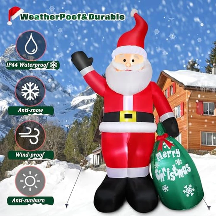 7 FT Christmas Inflatable Santa Claus with Green Gift Bag, Blow up Santa Claus Built-in LED Lights, Xmas Inflatable Indoor Outdoor Decoration for Yard Patio Garden Lawn Vacation Holiday Party Home by Thanger - Image 4