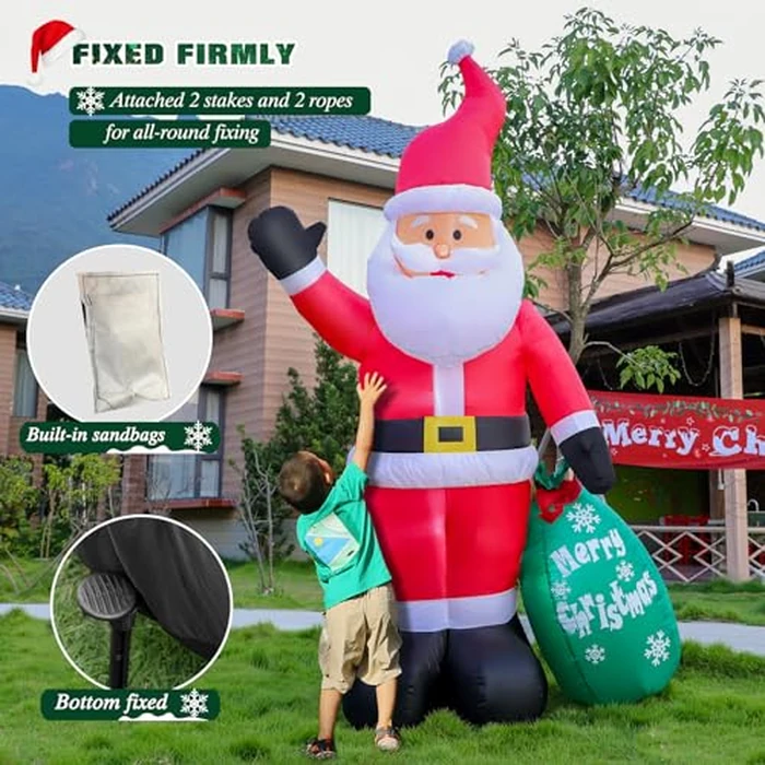 7 FT Christmas Inflatable Santa Claus with Green Gift Bag, Blow up Santa Claus Built-in LED Lights, Xmas Inflatable Indoor Outdoor Decoration for Yard Patio Garden Lawn Vacation Holiday Party Home by Thanger - Image 5
