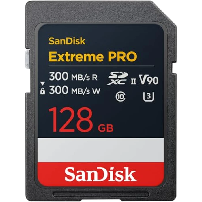 SANDISK 128GB Extreme PRO SDXC UHS-II Memory Card - Up to 300MB/s Read and Write speeds, V90, 8K, 4K UHD, SD Card - SDSDXDM-128G-GN4IN by Sandisk - Used - Very Good condition