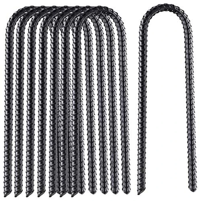 VASGOR 16” Extra Heavy Duty Trampoline Anchor Rebar Stakes U Shape, 1/2" Diameter Black Powder Coated Rebar Steel - Set of 8 Ground Anchors for Camping Tent - Garden Staples - Sharp End by VASGOR - Used - Very Good condition - US$31.02