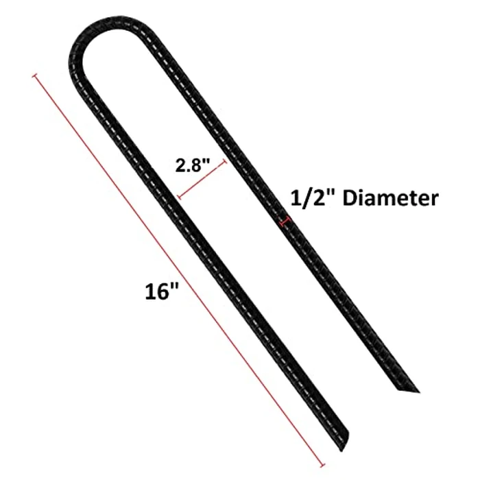 VASGOR 16” Extra Heavy Duty Trampoline Anchor Rebar Stakes U Shape, 1/2" Diameter Black Powder Coated Rebar Steel - Set of 8 Ground Anchors for Camping Tent - Garden Staples - Sharp End by VASGOR - Image 2