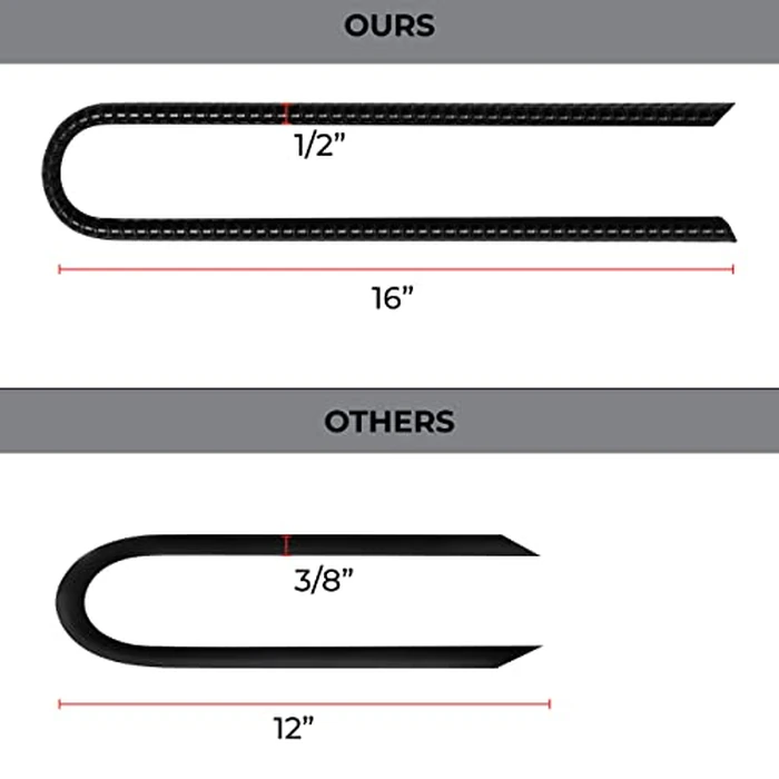 VASGOR 16” Extra Heavy Duty Trampoline Anchor Rebar Stakes U Shape, 1/2" Diameter Black Powder Coated Rebar Steel - Set of 8 Ground Anchors for Camping Tent - Garden Staples - Sharp End by VASGOR - Image 3