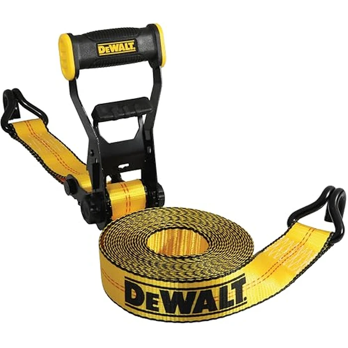 DEWALT DXBC10000J-6PK Black/Yellow 2" x 27' Ratchet Tie Down Straps with Double J-Hooks - Heavy-Duty Cargo Hauling (10,000 lb Break Strength), 6 Pack by DEWALT - Used - Very Good condition