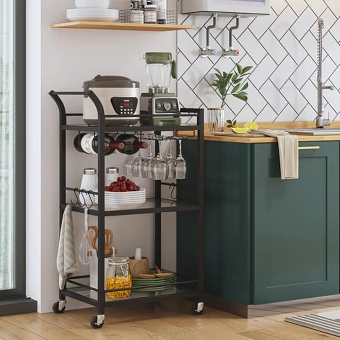 TUTOTAK Bar Cart, Home Bar Serving Cart with 3-Tier Mirrored Shelf, Wine Cart, Drink Cart, Mobile Kitchen Shelf, Black BC01BK034CA by TUTOTAK - Image 5