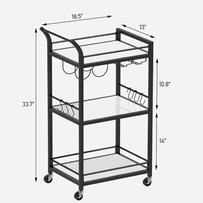 TUTOTAK Bar Cart, Home Bar Serving Cart with 3-Tier Mirrored Shelf, Wine Cart, Drink Cart, Mobile Kitchen Shelf, Black BC01BK034CA by TUTOTAK - Image 7