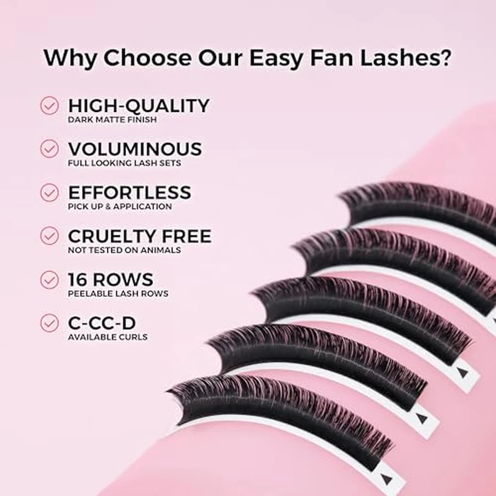 LLBA Easy Fan Eyelash Extensions | 0.03~0.07mm Thickness | C CC D Curl | 9mm-16mm Mixed & Single Length | Super Matte Black Volume Self Fanning Lash Extensions, Professional Supplies for Lash Techs by LLBA - Image 3