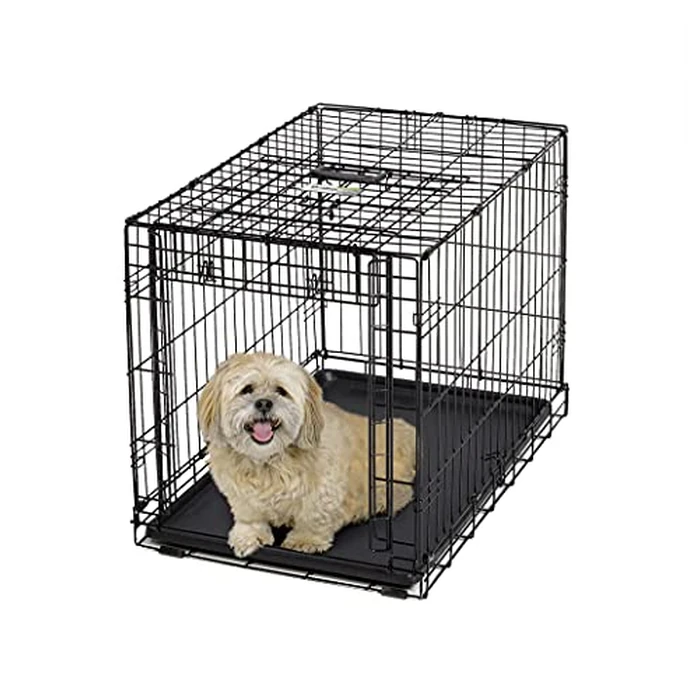 MidWest Homes for Pets Ovation Single Door Medium Folding Metal 76.2cm Long Dog Crate with Divider Panel, Floor Protecting Feet, Leak-Proof Pan, Medium Dog Breed, Black, Model 1930 by MidWest Homes for Pets - Image 1