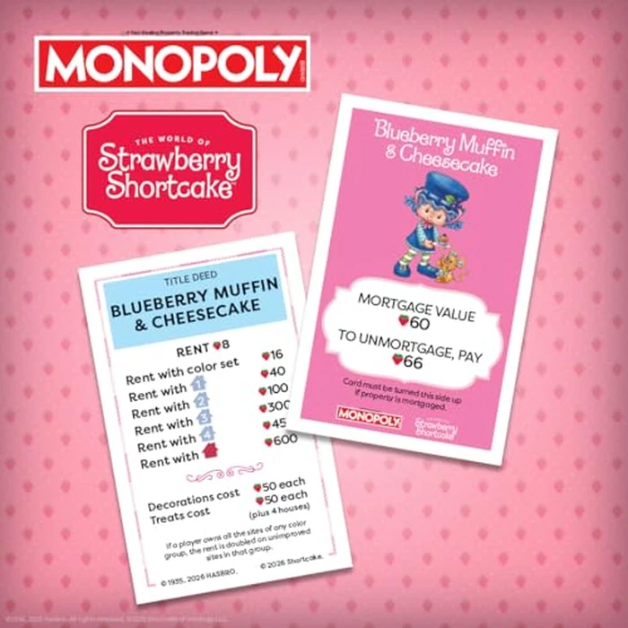 Monopoly: Strawberry Shortcake Board Game, Buy, Sell & Trade Locations Like Big Apple City, Citrus Acres & More, Includes 6 Collectible Tokens Like Blueberry Muffin's Basket & More, Official Merch by USAOPOLY - Image 3