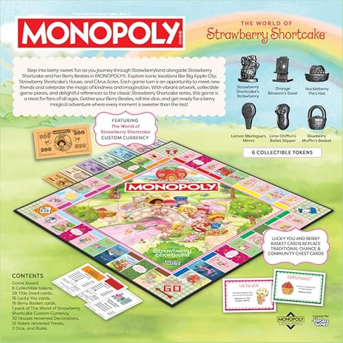 Monopoly: Strawberry Shortcake Board Game, Buy, Sell & Trade Locations Like Big Apple City, Citrus Acres & More, Includes 6 Collectible Tokens Like Blueberry Muffin's Basket & More, Official Merch by USAOPOLY - Image 6