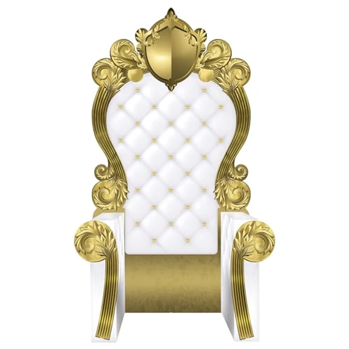 Beistle 3-D White and Gold Throne Stand-Up Prop, Large Cardboard Chair Party Cutout Decoration for Proms, School Dances, Birthdays, Quinceañeras and Milestone Celebrations, 7’ 1.75” x 3’ 9.25” by Beistle - Used - Acceptable condition - US$104.59