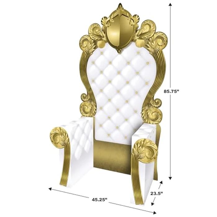 Beistle 3-D White and Gold Throne Stand-Up Prop, Large Cardboard Chair Party Cutout Decoration for Proms, School Dances, Birthdays, Quinceañeras and Milestone Celebrations, 7’ 1.75” x 3’ 9.25” by Beistle - Image 3