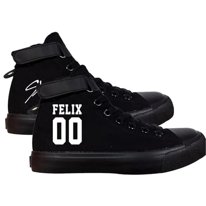 KPOP Skz Merch Shoes Sneakers Felix Lee Know ChangBin Han I.N Felix HyunJin Seungmin Hiphop High-Top Canvas Shoes,Black-felix00,37 by KPOP - Used - Like New condition - US$25.38