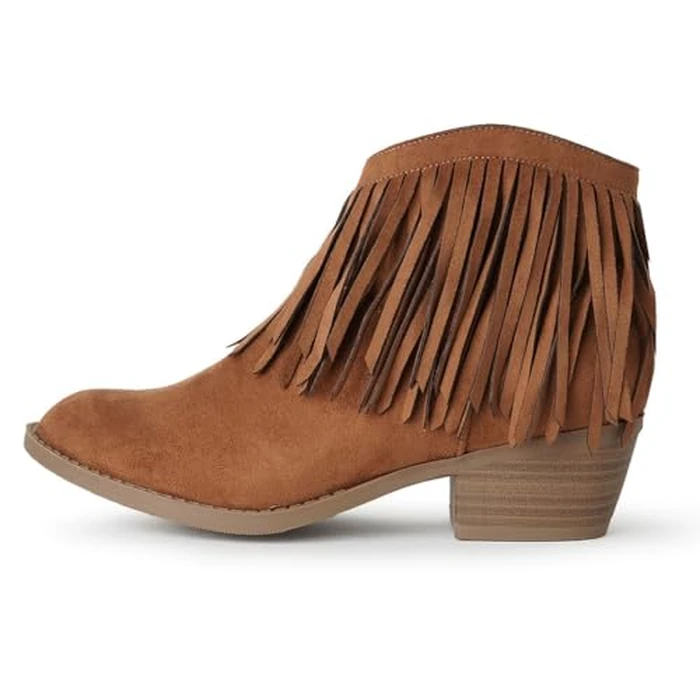 J. Adams Marrow Ankle Boot - Western Fringe Cowboy Low Heel Bootie - British Tan Vegan Suede - 10 by J. Adams - Image 2