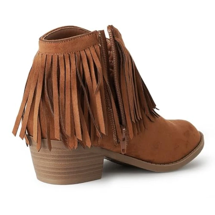 J. Adams Marrow Ankle Boot - Western Fringe Cowboy Low Heel Bootie - British Tan Vegan Suede - 10 by J. Adams - Image 3