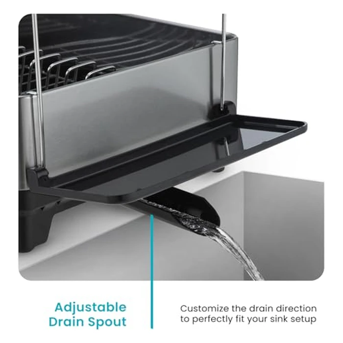 Home Zone Living Large Stainless Steel Dish Drying Rack for The Kitchen Counter with 2-Tiers Storage, Adjustable Drain Pipe, Removable Utensil Caddy and Drip Tray by Home Zone Living - Image 3