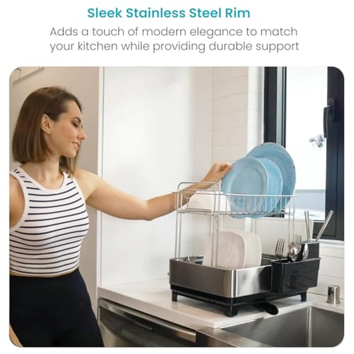 Home Zone Living Large Stainless Steel Dish Drying Rack for The Kitchen Counter with 2-Tiers Storage, Adjustable Drain Pipe, Removable Utensil Caddy and Drip Tray by Home Zone Living - Image 7