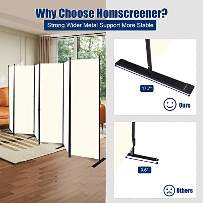 Room Divider 6FT Portable Room Dividers and Folding Privacy Screens, 132'' W Fabric Divider for Room Separation, 6 Panel Partition Room Dividers Freestanding Wall Divider Screen for Dorm Studio Office by HOMSCREENER - Image 3