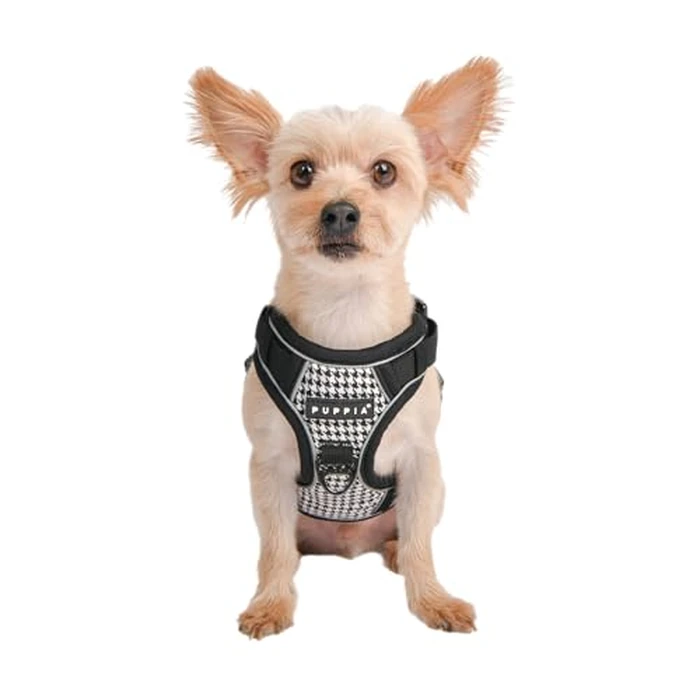 Puppia Conall Dog Harness H Houndstooth Pattern Sturdy Adjustable Neck and Chest Reflective for Small and Medium Dogs, Black, Large by Puppia - Used - Like New condition - CA$7.38