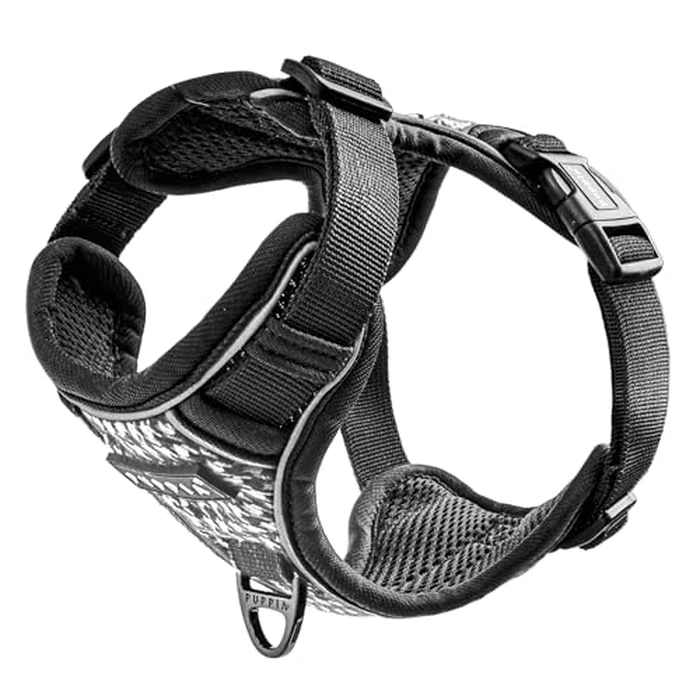 Puppia Conall Dog Harness H Houndstooth Pattern Sturdy Adjustable Neck and Chest Reflective for Small and Medium Dogs, Black, Large by Puppia - Image 4
