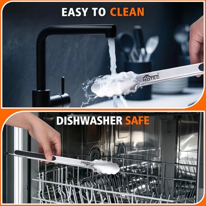 Hotec Stainless Steel Kitchen Tongs, Set of 2-9" and 12", Locking Metal Food Tongs for Cooking, Serving, BBQ, Grill Non-Slip Grip by HOTEC - Image 7