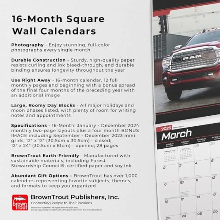 Ram Trucks OFFICIAL | 2025 12 x 24 Inch Monthly Square Wall Calendar | Foil Stamped Cover | BrownTrout | American Cars Stellantis by BrownTrout - Image 3