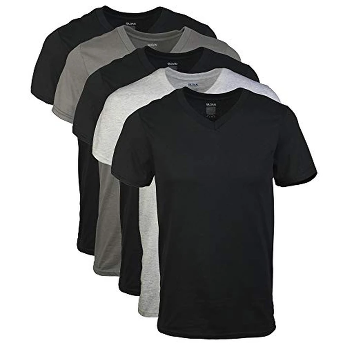 Gildan Men's V-Neck T-Shirts, Multipack, Style G1103, Black/Sport Grey/Charcoal (5-Pack), 2X-Large by Gildan - Used - Like New condition - US$19.73