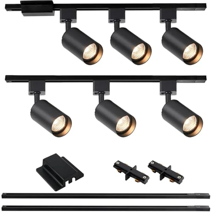 Hiiglxii 6-Light LED Track Lighting Kit with 6.6FT H Track Lighting Rails & Floating Canopy Connector, GU10 Track Light Kit Black Modern Kitchen Track Lighting Fixtures Ceiling Spot Light - No Bulbs by Hiiglxii - Used - Very Good condition