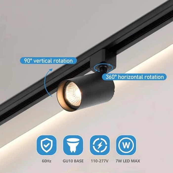 Hiiglxii 6-Light LED Track Lighting Kit with 6.6FT H Track Lighting Rails & Floating Canopy Connector, GU10 Track Light Kit Black Modern Kitchen Track Lighting Fixtures Ceiling Spot Light - No Bulbs by Hiiglxii - Image 6