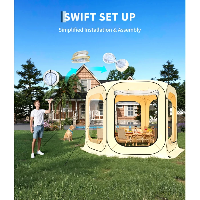 Garvee 10x10 Ft Outdoor All Weather Pop Up Tent, 6-8 Person Instant Tent Shelter, Rainproof Camping Sun Shelter Coldproof & Windproof for Patio, Backyard, Deck, Sports Events, Beige by Garvee - Image 2