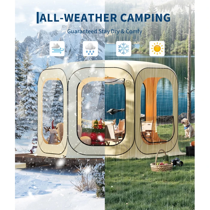 Garvee 10x10 Ft Outdoor All Weather Pop Up Tent, 6-8 Person Instant Tent Shelter, Rainproof Camping Sun Shelter Coldproof & Windproof for Patio, Backyard, Deck, Sports Events, Beige by Garvee - Image 4